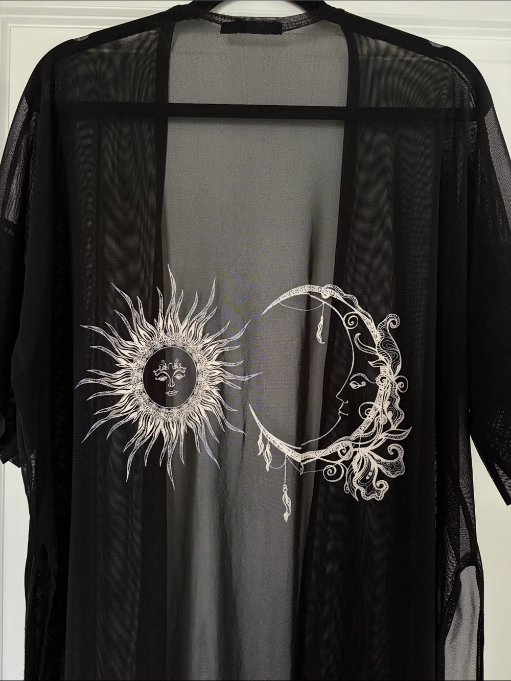 Sun Moon Long Sheer Black Long Kimono Festival Beach Coverup Small